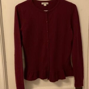 Garnet Hill Women's Burgundy 100% Cashmere Cardigan Sweater